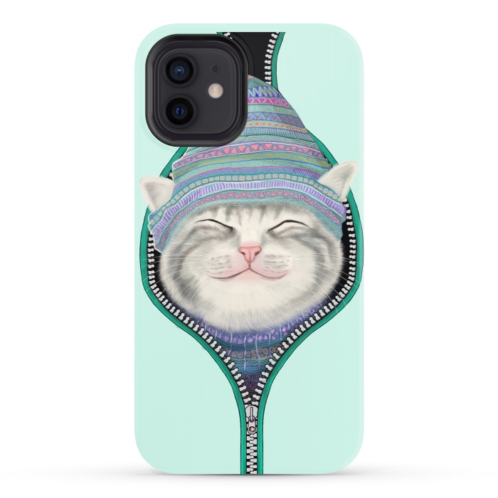 iPhone 12 StrongFit Cat in The Zip by Tummeow