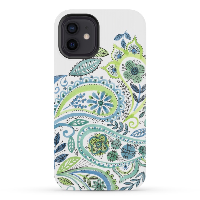 iPhone 12 mini StrongFit Watercolour Paisley by Laura Grant