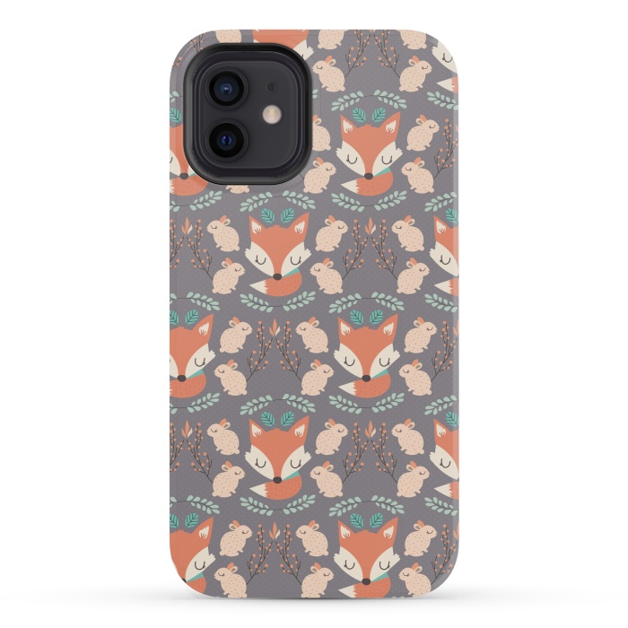 iPhone 12 mini StrongFit Foxes and bunnies by Maria Jose Da Luz
