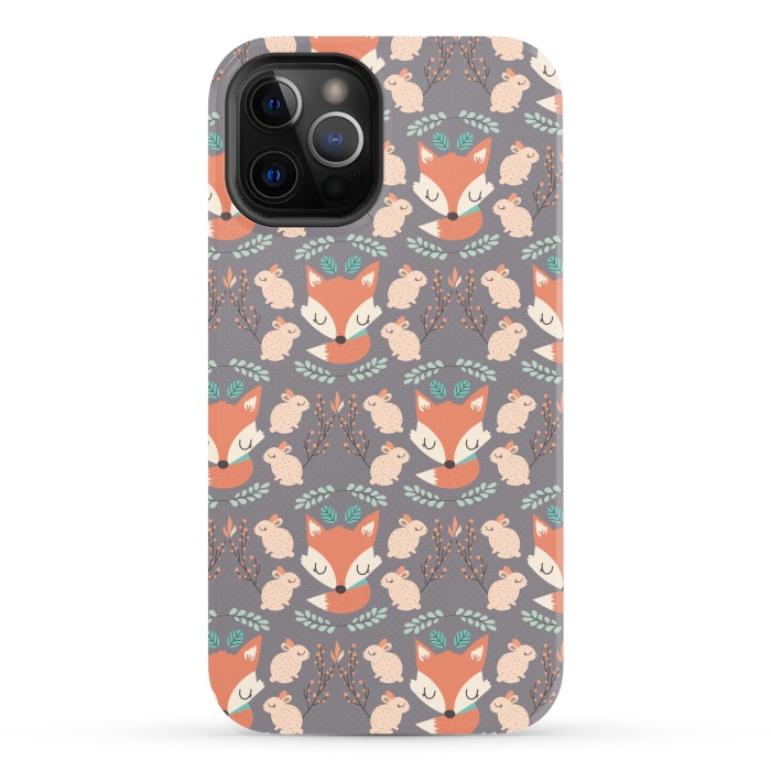 iPhone 12 Pro StrongFit Foxes and bunnies by Maria Jose Da Luz