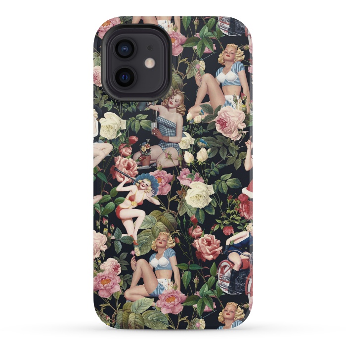 iPhone 12 mini StrongFit Floral and Pin Up Girls Pattern by Burcu Korkmazyurek