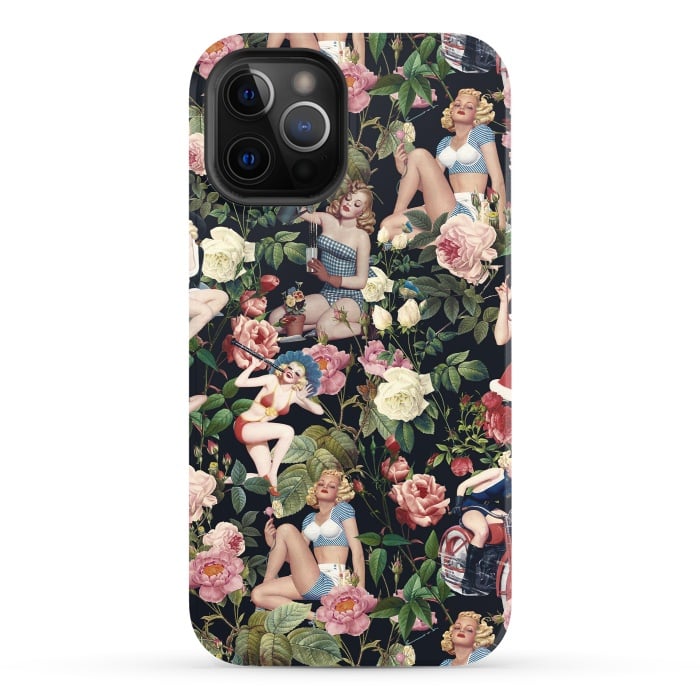 iPhone 12 Pro StrongFit Floral and Pin Up Girls Pattern by Burcu Korkmazyurek