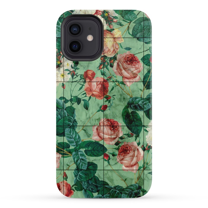iPhone 12 mini StrongFit Floral and Marble Texture by Burcu Korkmazyurek
