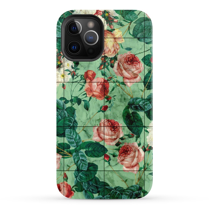 iPhone 12 Pro StrongFit Floral and Marble Texture by Burcu Korkmazyurek
