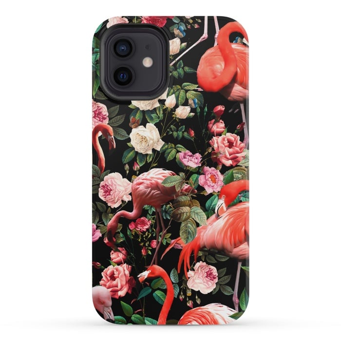 iPhone 12 mini StrongFit Floral and Flemingo Pattern by Burcu Korkmazyurek