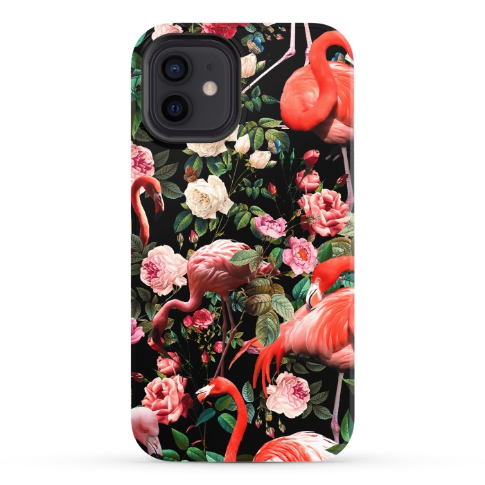 iPhone 12 StrongFit Floral and Flemingo Pattern by Burcu Korkmazyurek