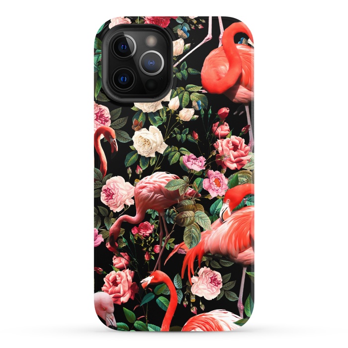 iPhone 12 Pro StrongFit Floral and Flemingo Pattern by Burcu Korkmazyurek