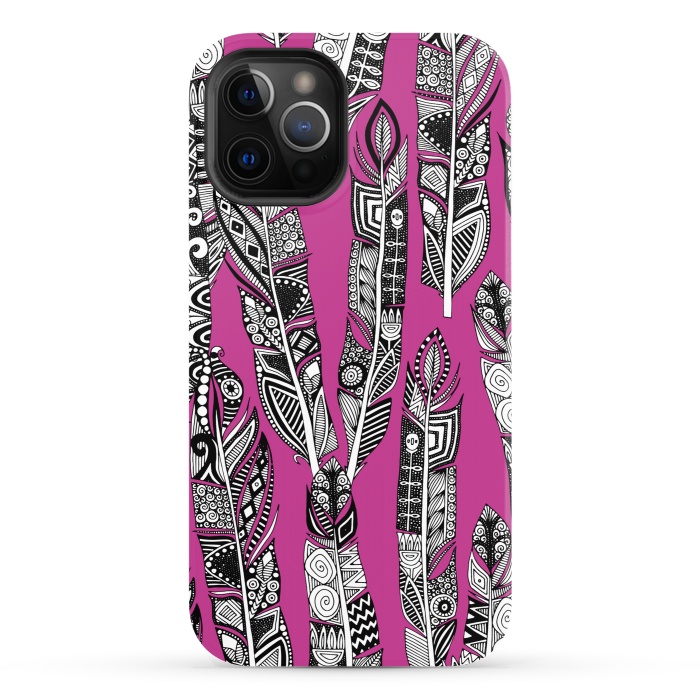 iPhone 12 Pro StrongFit Magenta Feathers by Sharon Turner
