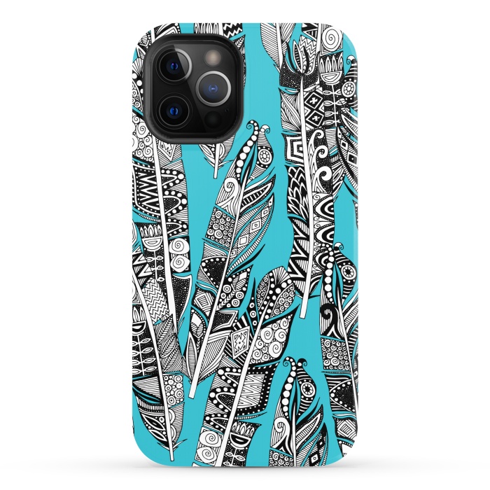 iPhone 12 Pro StrongFit Turquoise Feathers by Sharon Turner