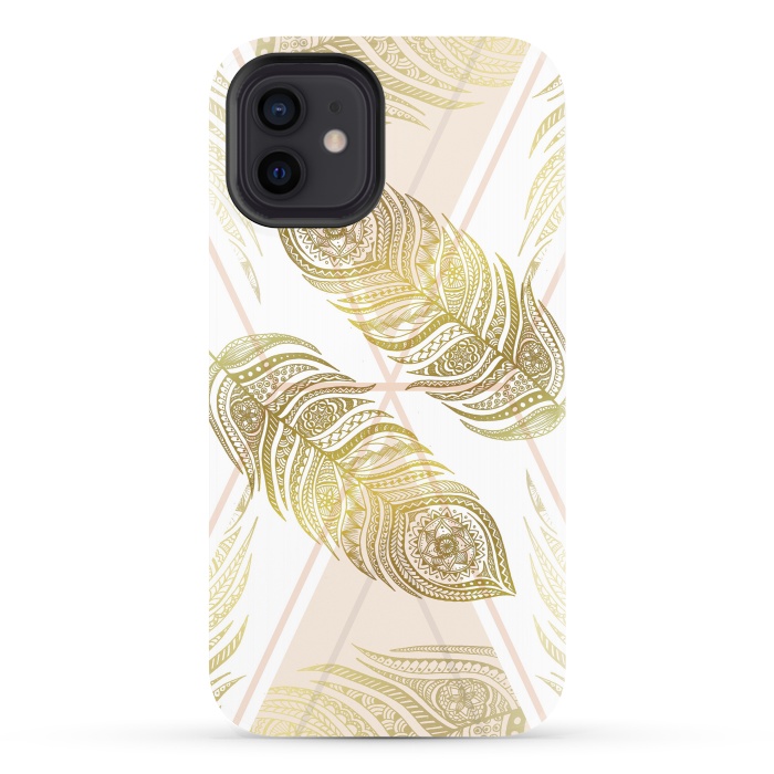 iPhone 12 StrongFit Gold Feathers by Barlena