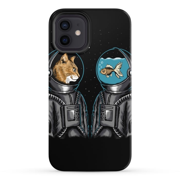 iPhone 12 StrongFit Astronaut cat and fish by Coffee Man