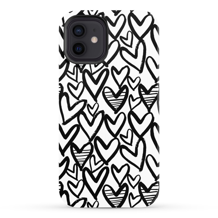 iPhone 12 StrongFit Black and white hearts by Laura Grant