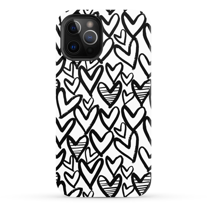iPhone 12 Pro StrongFit Black and white hearts by Laura Grant