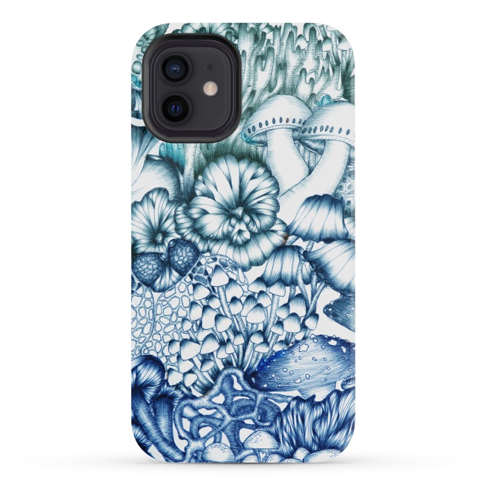 iPhone 12 mini StrongFit A Medley of Mushrooms in Blue by ECMazur 