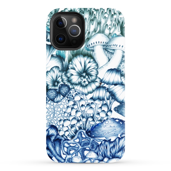 iPhone 12 Pro StrongFit A Medley of Mushrooms in Blue by ECMazur 