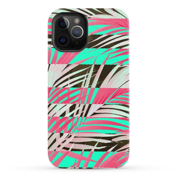 iPhone 12 Pro Max StrongFit Pink abstract coconut tree print design by Josie