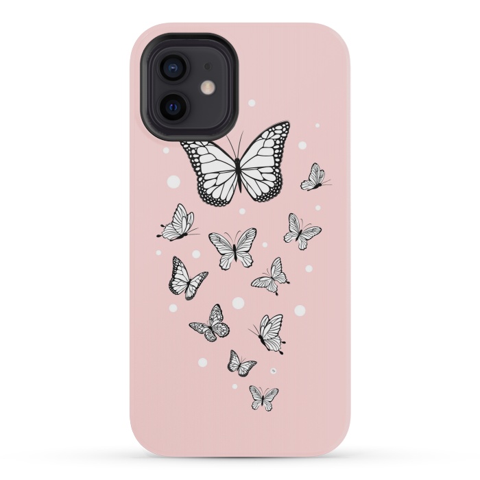 iPhone 12 mini StrongFit Pink Butterflies by Martina