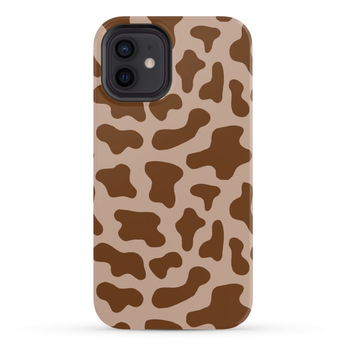 iPhone 12 StrongFit Chocolate Milk Brown Cow Print by Julie Erin Designs