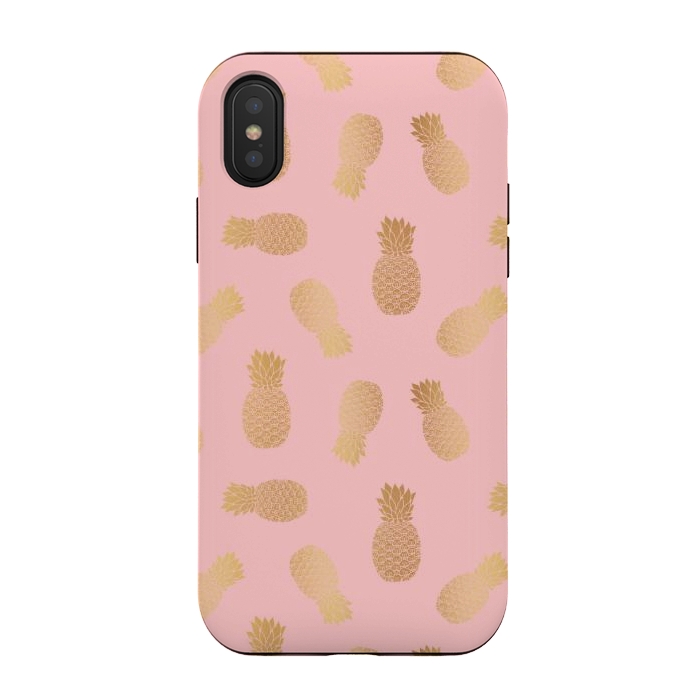 iPhone Xs / X StrongFit Pink and Gold Pineapples by Julie Erin Designs