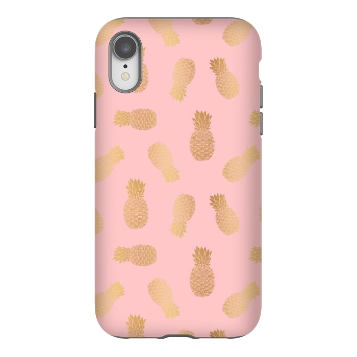 iPhone Xr StrongFit Pink and Gold Pineapples by Julie Erin Designs