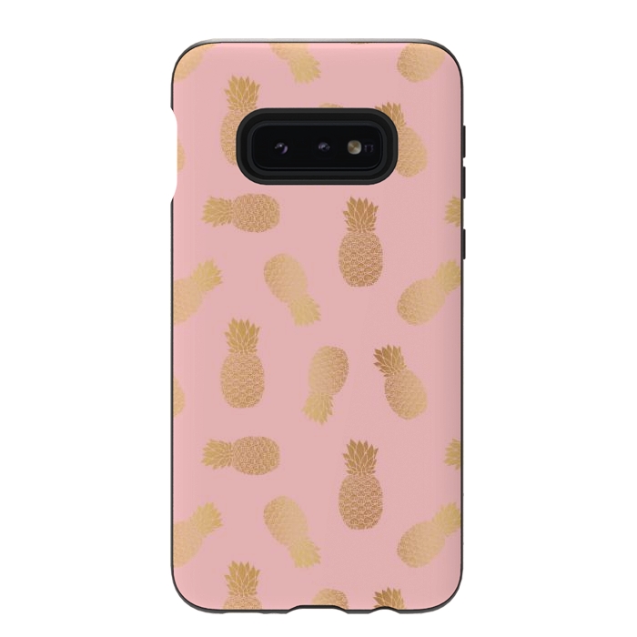Galaxy S10e StrongFit Pink and Gold Pineapples by Julie Erin Designs