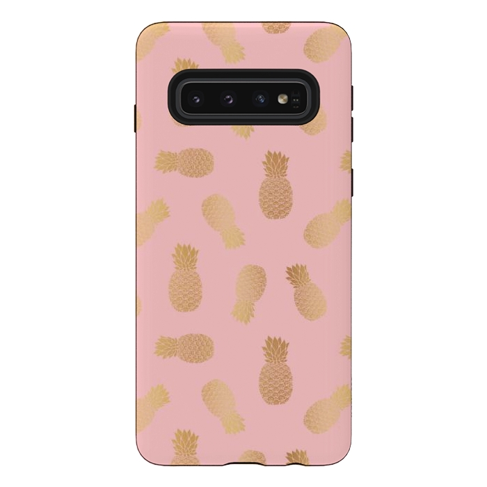 Galaxy S10 StrongFit Pink and Gold Pineapples by Julie Erin Designs