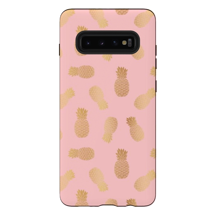 Galaxy S10 plus StrongFit Pink and Gold Pineapples by Julie Erin Designs