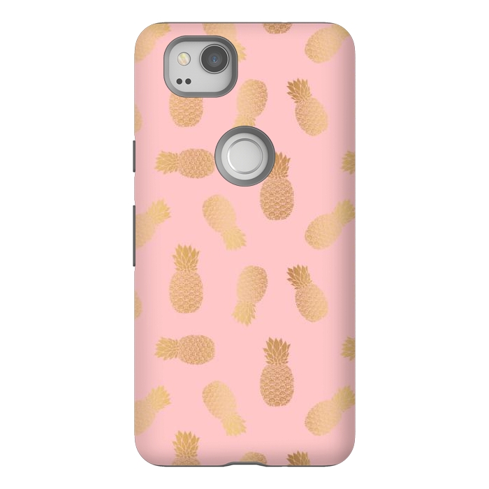 Pixel 2 StrongFit Pink and Gold Pineapples by Julie Erin Designs