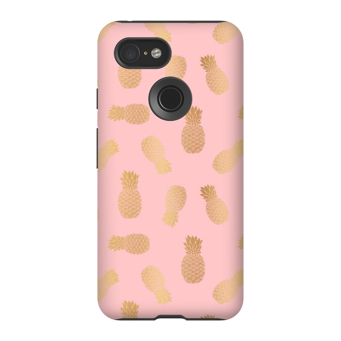 Pixel 3 StrongFit Pink and Gold Pineapples by Julie Erin Designs