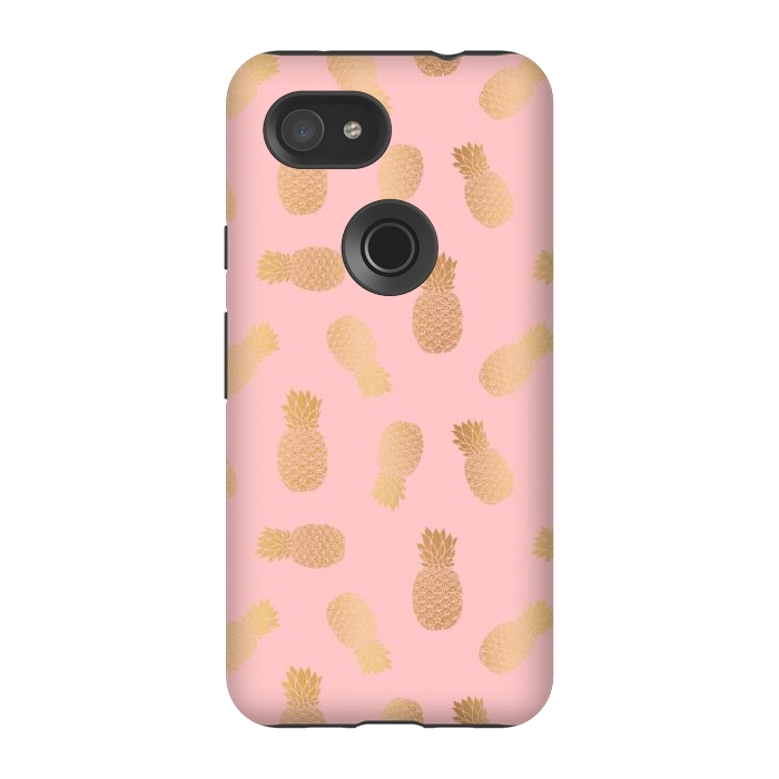 Pixel 3A StrongFit Pink and Gold Pineapples by Julie Erin Designs