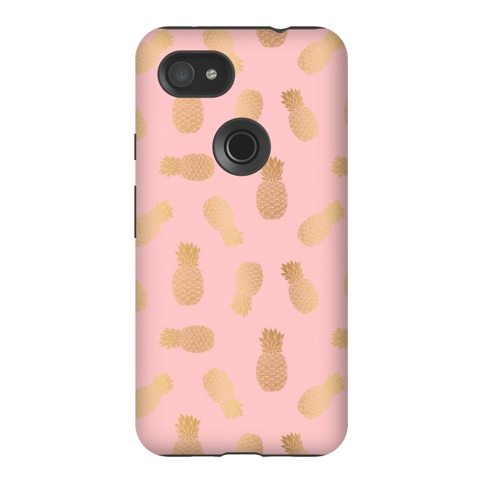 Pixel 3AXL StrongFit Pink and Gold Pineapples by Julie Erin Designs