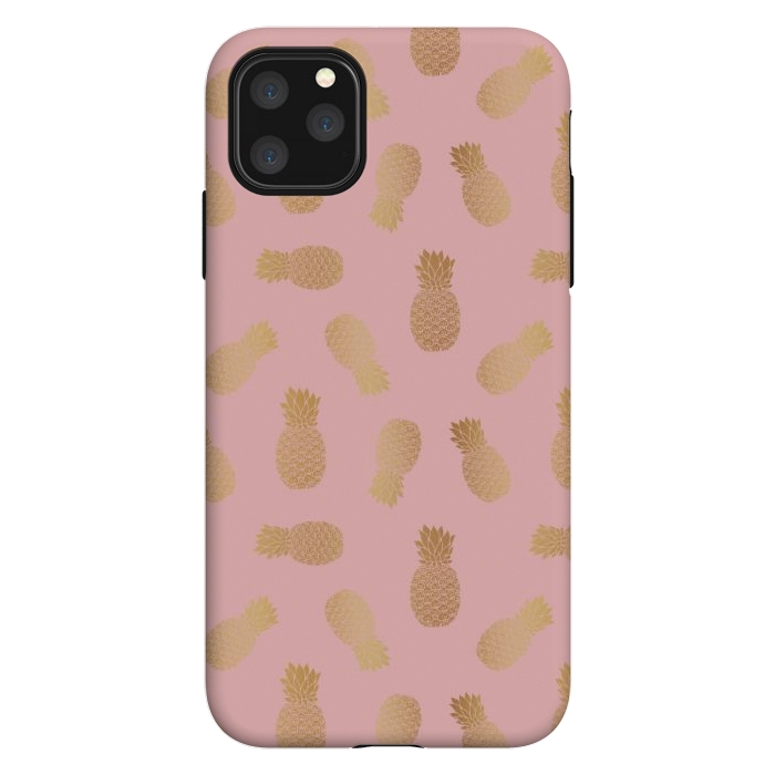 iPhone 11 Pro Max StrongFit Pink and Gold Pineapples by Julie Erin Designs