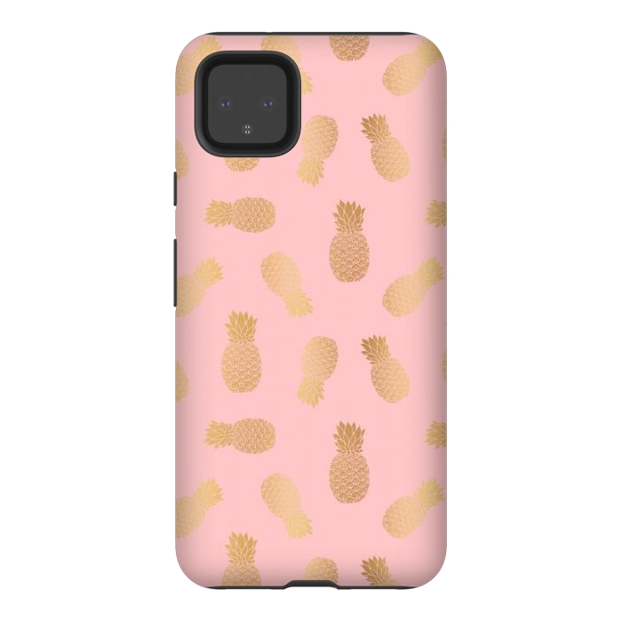 Pixel 4XL StrongFit Pink and Gold Pineapples by Julie Erin Designs
