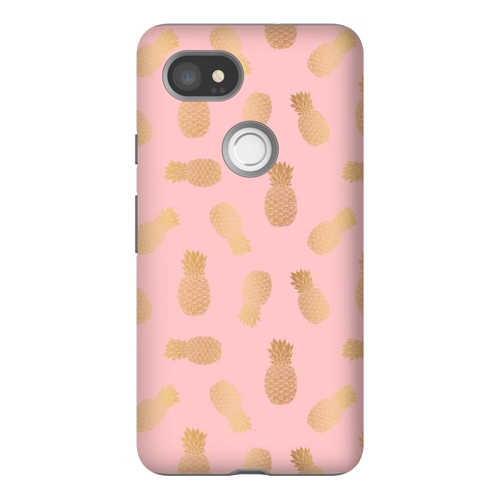 Pixel 2XL StrongFit Pink and Gold Pineapples by Julie Erin Designs