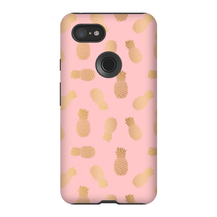 Pixel 3XL StrongFit Pink and Gold Pineapples by Julie Erin Designs