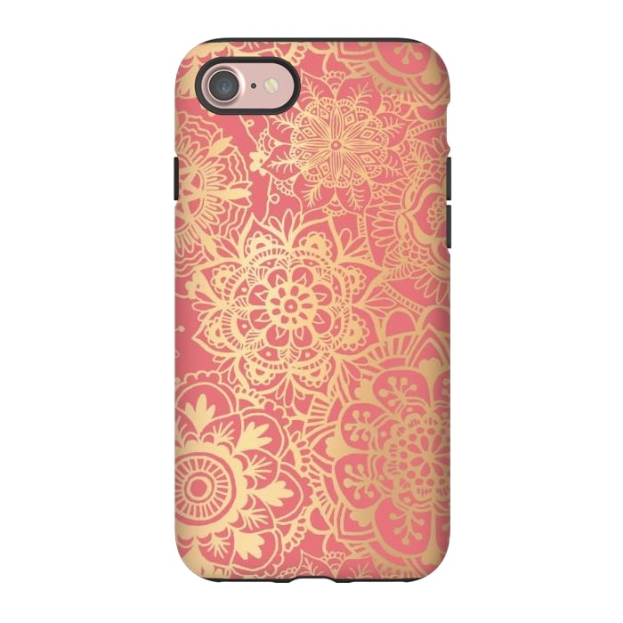 iPhone 7 StrongFit Coral Pink and Gold Mandala Pattern by Julie Erin Designs