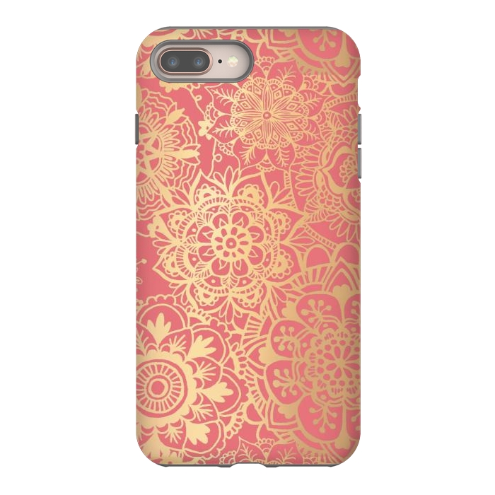 iPhone 7 plus StrongFit Coral Pink and Gold Mandala Pattern by Julie Erin Designs