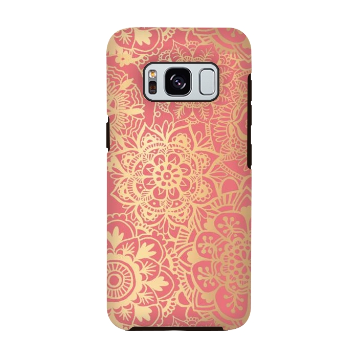 Galaxy S8 StrongFit Coral Pink and Gold Mandala Pattern by Julie Erin Designs