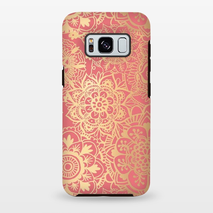 Galaxy S8 plus StrongFit Coral Pink and Gold Mandala Pattern by Julie Erin Designs