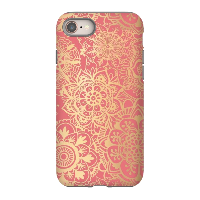 iPhone 8 StrongFit Coral Pink and Gold Mandala Pattern by Julie Erin Designs