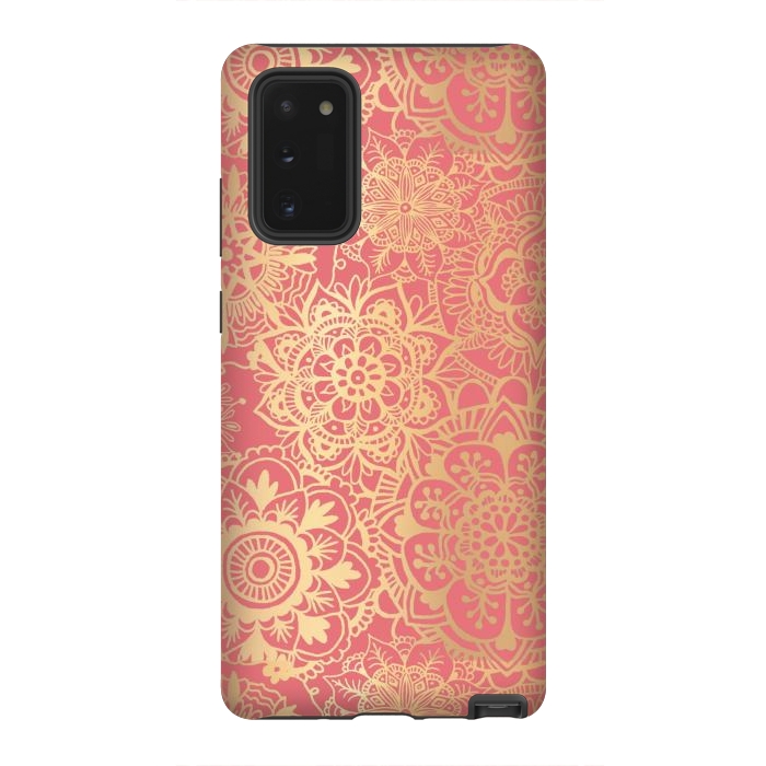 Galaxy Note 20 StrongFit Coral Pink and Gold Mandala Pattern by Julie Erin Designs
