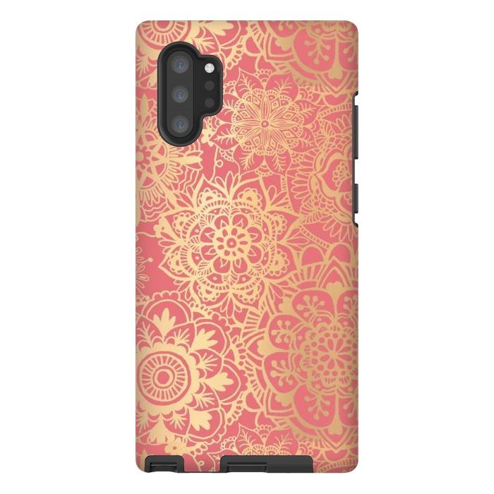 Galaxy Note 10 plus StrongFit Coral Pink and Gold Mandala Pattern by Julie Erin Designs