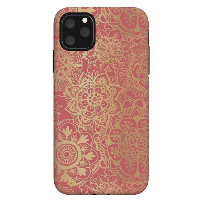 iPhone 11 Pro Max StrongFit Coral Pink and Gold Mandala Pattern by Julie Erin Designs