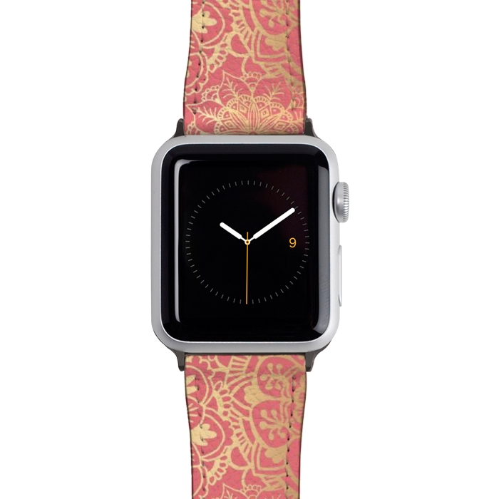 Watch 38mm / 40mm Strap PU leather Coral Pink and Gold Mandala Pattern by Julie Erin Designs