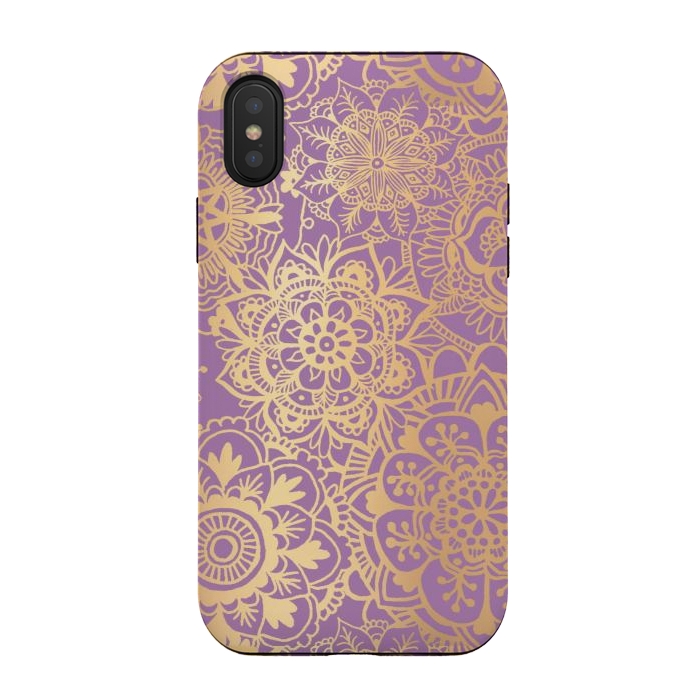 iPhone Xs / X StrongFit Light Purple and Gold Mandala Pattern by Julie Erin Designs