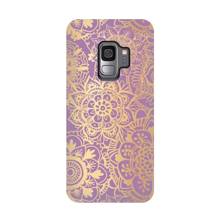 Galaxy S9 StrongFit Light Purple and Gold Mandala Pattern by Julie Erin Designs