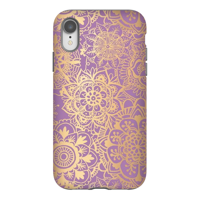 iPhone Xr StrongFit Light Purple and Gold Mandala Pattern by Julie Erin Designs