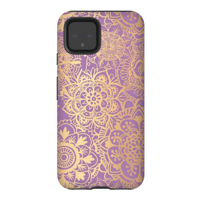 Pixel 4 StrongFit Light Purple and Gold Mandala Pattern by Julie Erin Designs