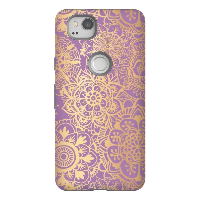Pixel 2 StrongFit Light Purple and Gold Mandala Pattern by Julie Erin Designs