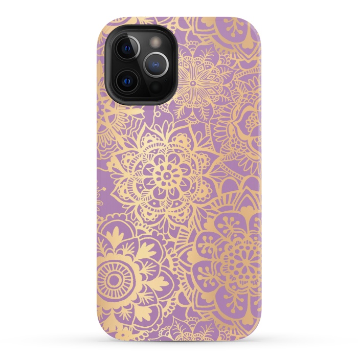 iPhone 12 Pro StrongFit Light Purple and Gold Mandala Pattern by Julie Erin Designs